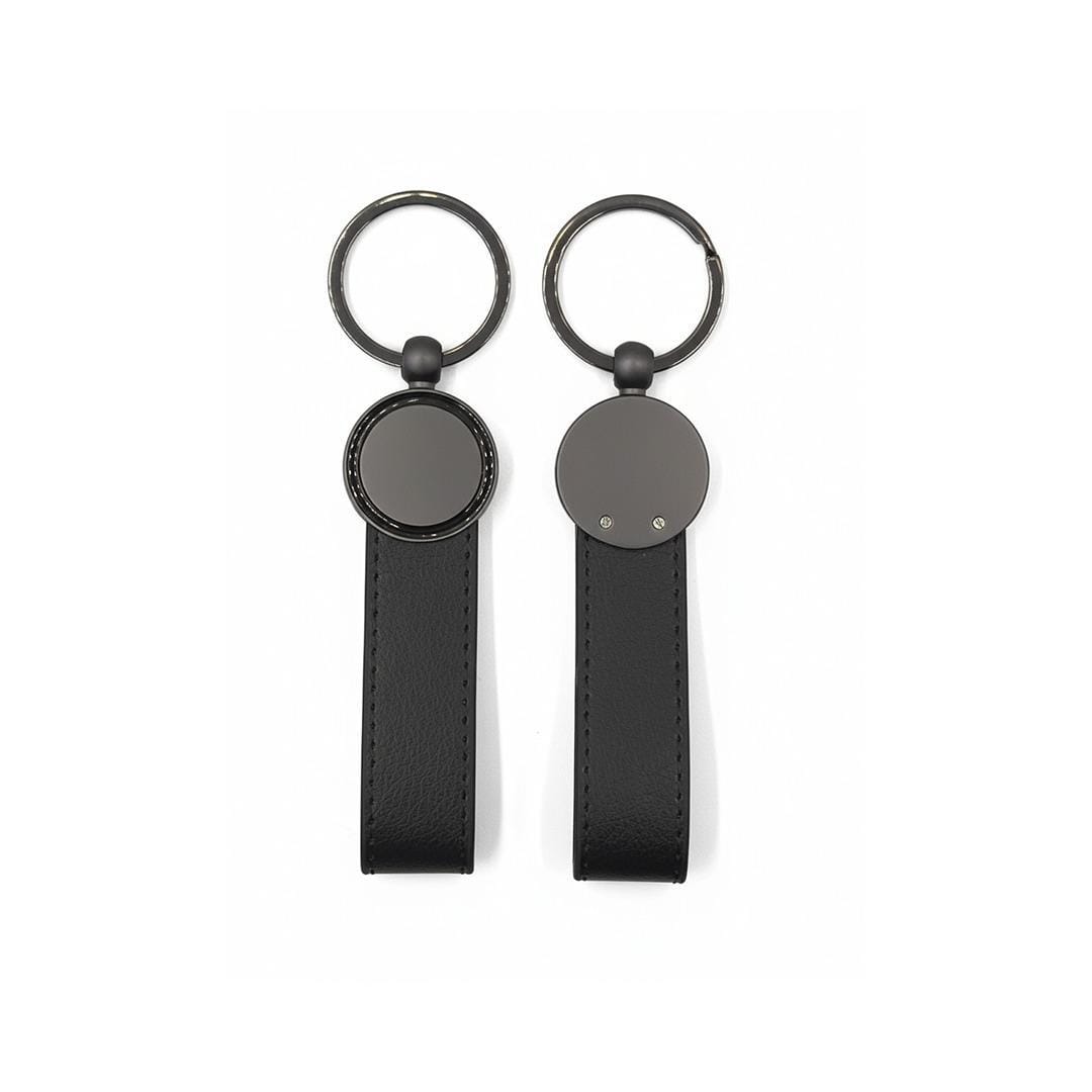 Custom Engraved Round Metal Keychain with Leather Strap (IPH-K10008)